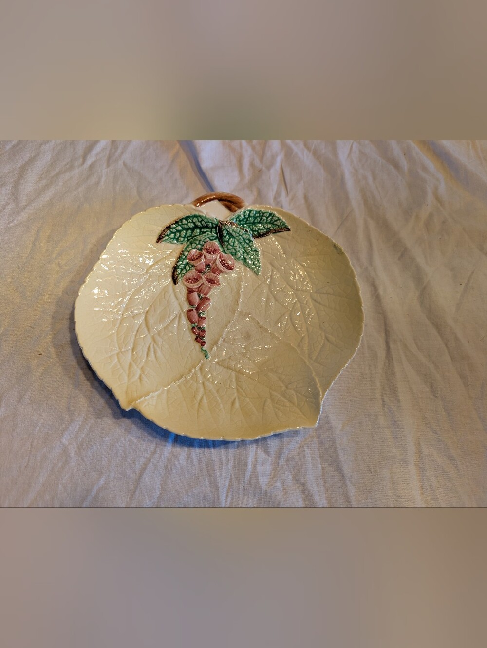 2/40$ Vintage Cream / yellow Leaf Dish with Pink Floral and Green Leaves